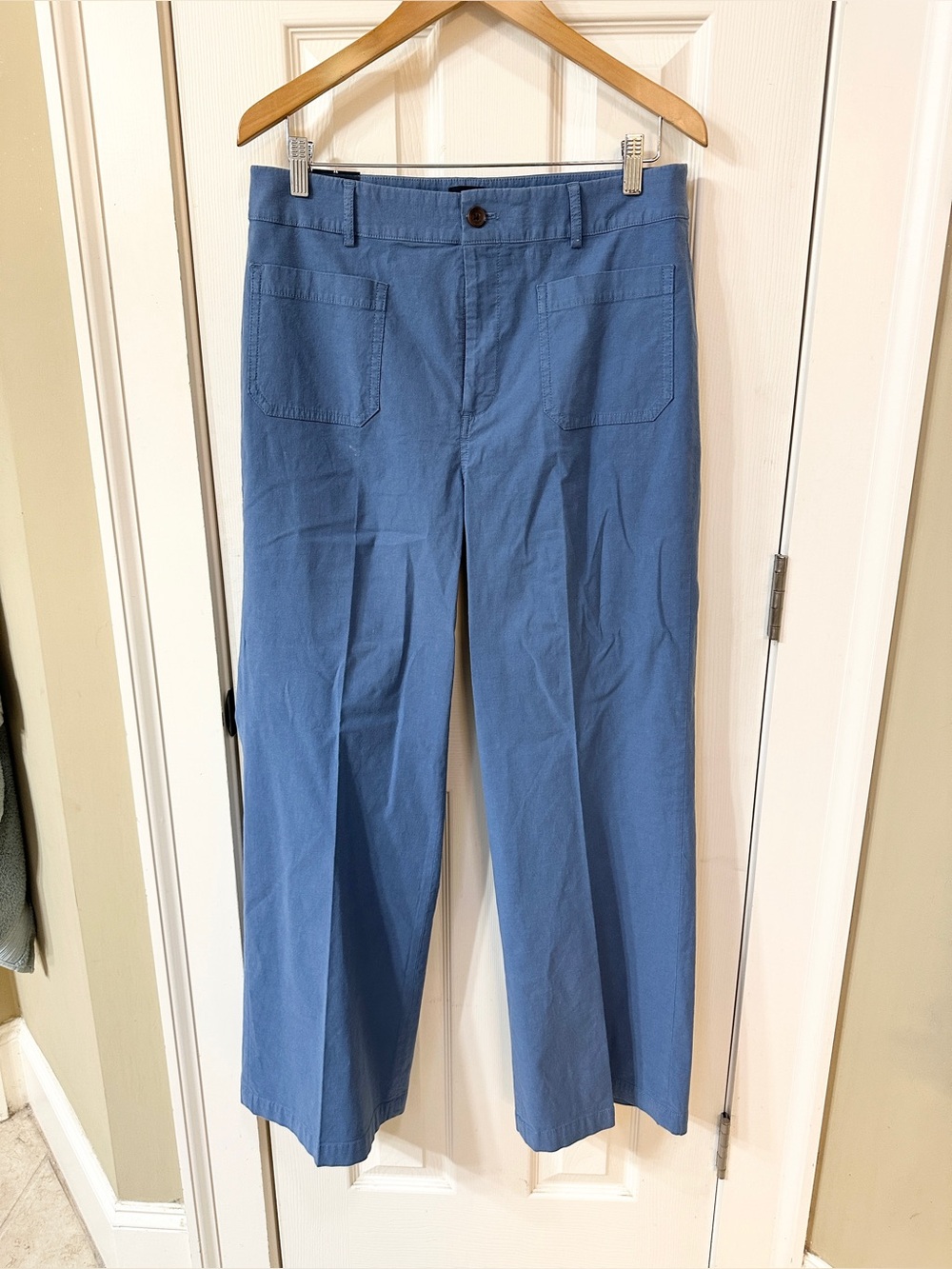 J.Crew Pants Womens Size 31 Lizzie Wide Leg Linen Blend Patch Pockets Blue NWT